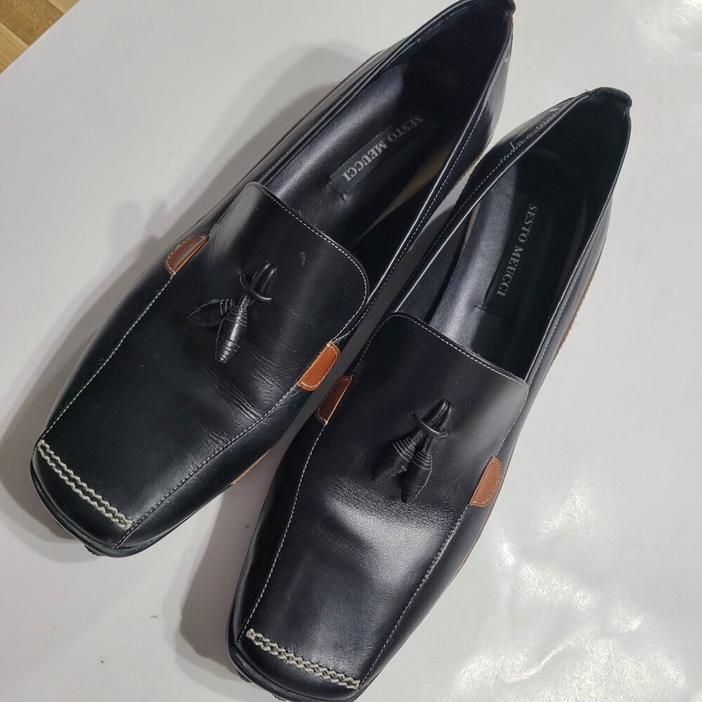 Sesto Meucci Black Leather Tassel Loafers for Women